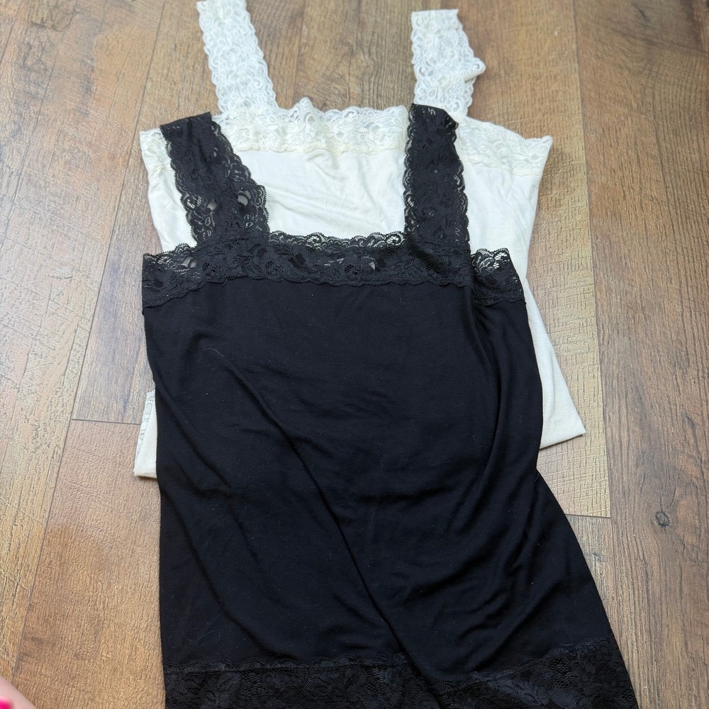 Halogen Lace Trim Camisole Tank Top Set Women Large Black White